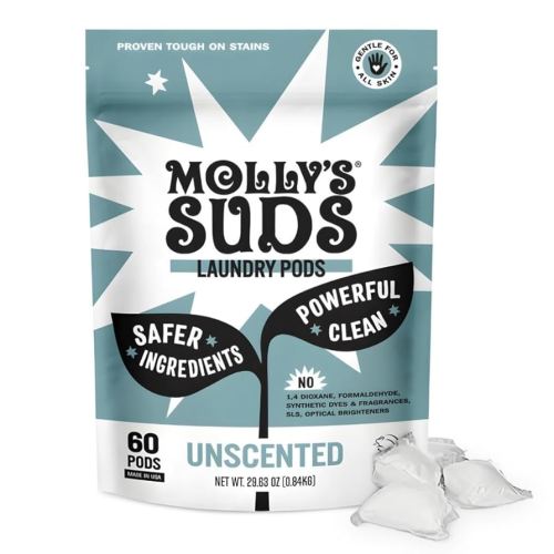 Molly's Suds Laundry Detergent Pods | Clean Detergent for Sensitive Skin | Ultra Concentrated and Stain Fighting | Unscented - 60 Count