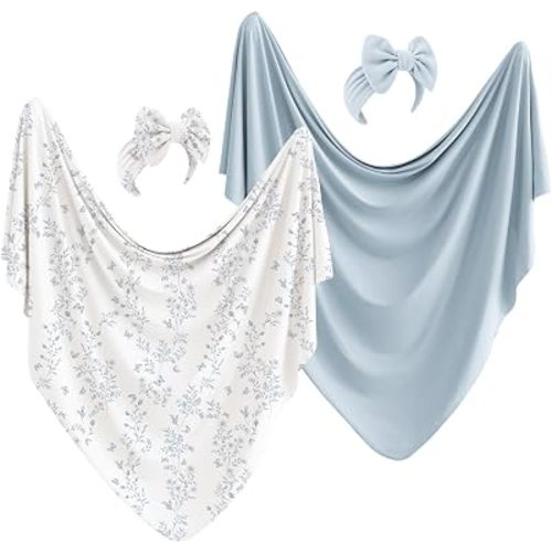 Konssy 2-Pack Stretchy Swaddle Blankets, Baby Receiving Blankets, 41"x41"