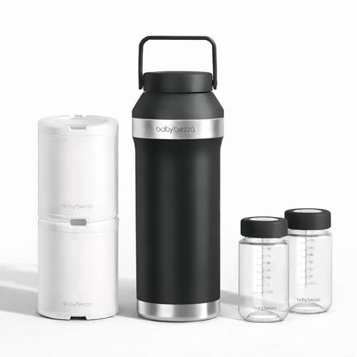 Baby Brezza All Day Portable Breastmilk Cooler, Large 20z Capacity, Insulated Travel Bottle Includes 2 Ice Packs + 2 Bottles, Black