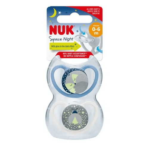 Nuk Space Night Soother 0-6Months 2Pack Assorted | Baby Bunting AU