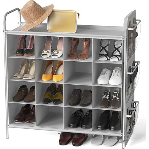 Simple Houseware 4-Tier 16 Cube Shoe Cubby Rack Organizer, Gray