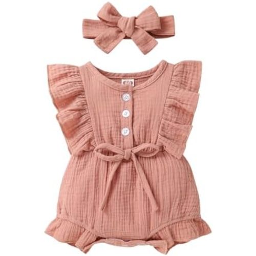 YOUNGER TREE Toddler Baby Girl Ruffled Sleeveless Romper Casual Summer Jumpsuit Cotton Linen Clothes
