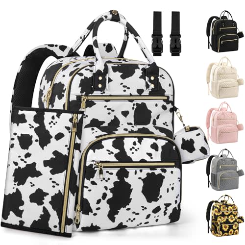 Diaper Bag Backpack,Baby Essentials Diapers Bag with Pacifier Case,Multipurpose Stylish Large Capacity Travel Backpack for Baby Girl/Boy(L-Cow Print)
