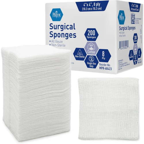 MED PRIDE Gauze Pads 4x4 Inch, 8-Ply Non Sterile - 200-Count Non Stick Gauze Pads for Wound Dressing and Medical Supplies