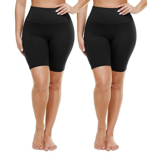 TNNZEET 2 Pack Plus Size Biker Shorts for Women - 8" Black High Waisted Tummy Control Spandex Workout Shorts (XL-4XL)
