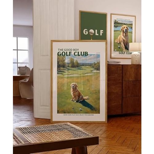 Nationcog Good Boy Golf Club Poster, Golden Retriever Dog on Golf Course Wall Art, Funny Retro Golf Print, Retro Golf Artwork for Dog Lovers, Husband, or Golf Friends (Unframed) (12x18)
