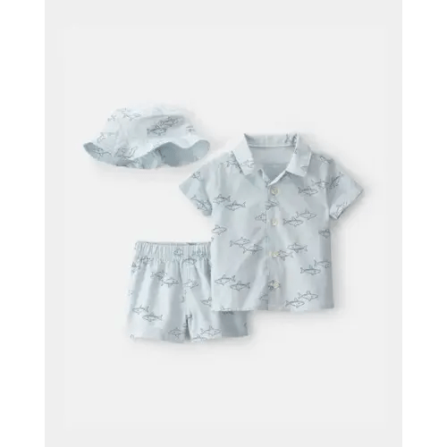 Baby Boy 3-Piece Shark Top & Short Set - Blue | Carter's