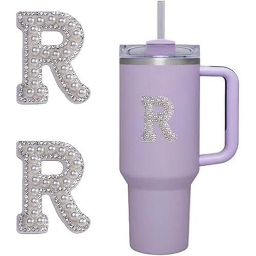 2pcs Peal Initial Letters for Stanley Cup Cute Stanley Tumbler Stickers for Water Bottles Wallet Phone Laptop Luggage (R)