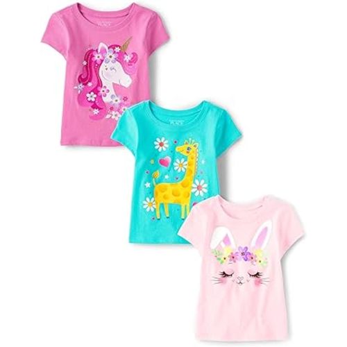 The Children's Place Baby-Girls and Toddler All Holidays,Birthdays Short Sleeve Graphic T-Shirts,3 Pack
