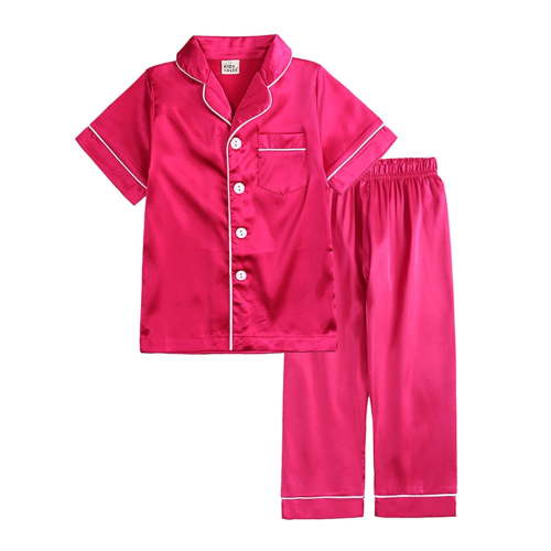 QWIED Pajamas Set For Girls Little Baby Set Satin Silk Kids Short Sleeves Sleepwear 2 Piece Button Down Classic Loungewear Pants Baby Girl Outfits 6 Months-12 Months