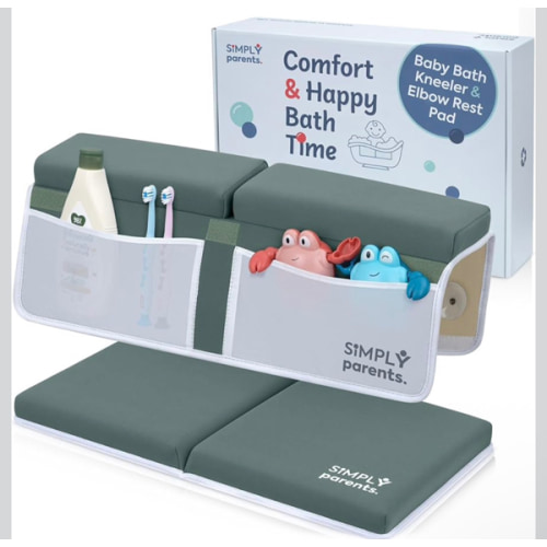 Simply Parents Comfortable Baby Bath Kneeler and Elbow Rest Pad Set - Quick-Dry Non-Slip Bath Kneeling Pad for Bathing Baby, Baby Bath Time Essentials for Newborn, Baby Bath Accessories for Tub