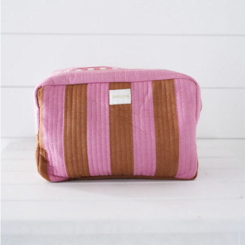 Quilted Cosmetic Pouch - Pink Saddle Stripe