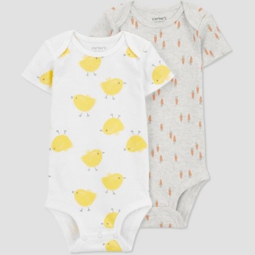 Carter's Just One You® Baby 2pk Easter End Cap Farm & Carrot Bodysuit - Gray/Orange/Yellow Newborn