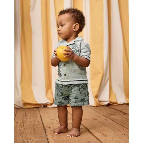 Baby Boys Embroidered Tropical Leaf Linen-Blend 2-Piece Outfit Set - Amalfi Coast - Green