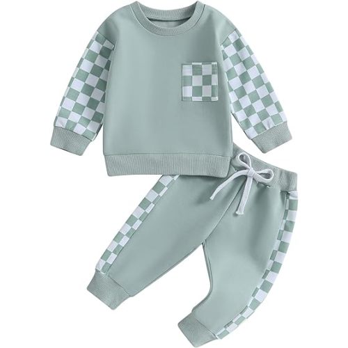 Toddler Baby Boy Fall Winter Outfit Contrast Color Long Sleeve Sweatshirts Stretch Jogger Pants Newborn Clothes Set