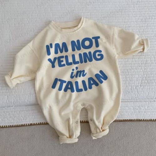 I'M NOT YELLING I'M ITALIAN Baby Toddler Beige Romper