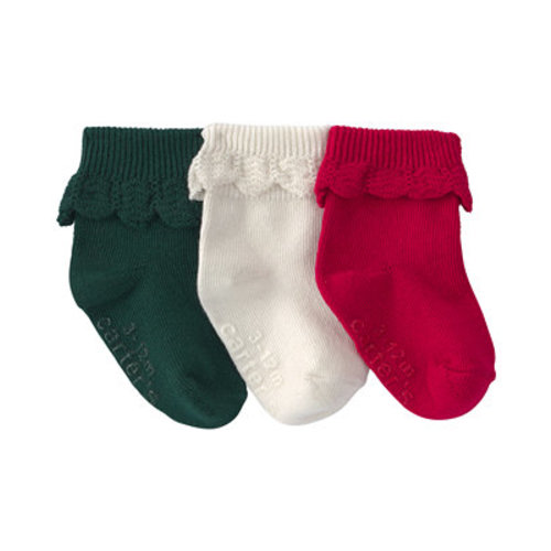Baby Girls' Foldover Ruffle Ankle Cotton-Blend Socks, 3-Pack