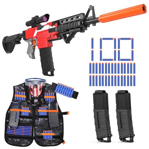 WeFerity Toy Gun Sniper for Nerf Guns Bullets, Automatic Toy Foam Blaster with Tactical Vest, 2 Clips and 100
