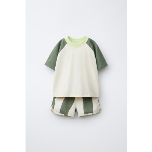 COLORBLOCK T-SHIRT AND WAVE BERMUDA SET - Green | ZARA United States