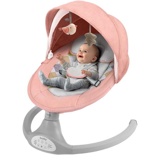 Electric Baby Swing, Bioby Infant Swing Rocker with Remote Control, 5 Sway Speeds, Bluetooth Music, Pink