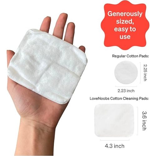 Baby Cotton Pads for Diaper Change by LoveNoobs, 360 Count, Ultra Soft 100% Organic Extra Large Cotton Pads for Baby Sensitive Skin, Lint-Free, Premium Jumbo Size, GOTS Certified