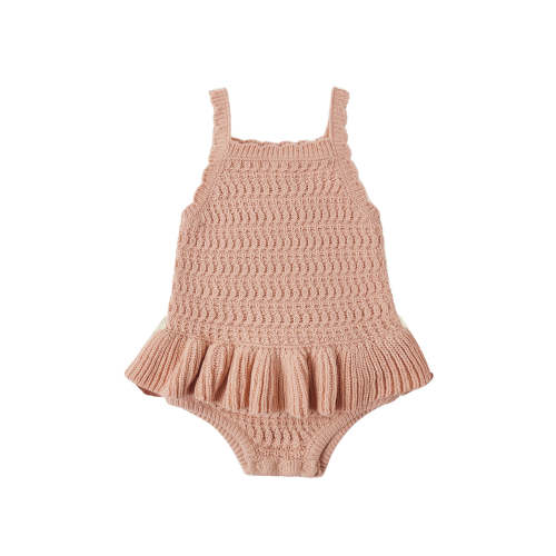 Crochet Ruffle Romper - Melon
