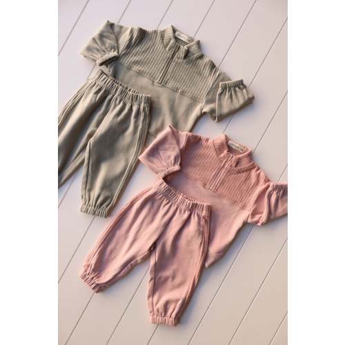 Quarter Zip Sweat Set - Pink