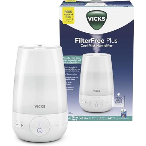 Vicks Filter-Free Plus Cool Mist Humidifier for Medium Rooms, 1.2 Gal Tank