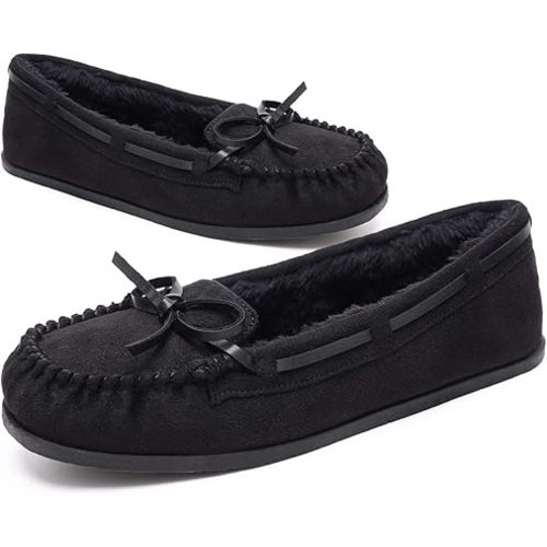 KOLILI Womens Faux Fur Moccasin Slippers, Indoor Outdoor Warm & Cozy House Shoes with Durable Rubber Sole