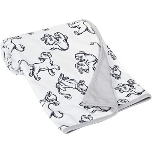 Lambs & Ivy Disney Baby The Lion King Baby Blanket - White/Gray Minky/Jersey