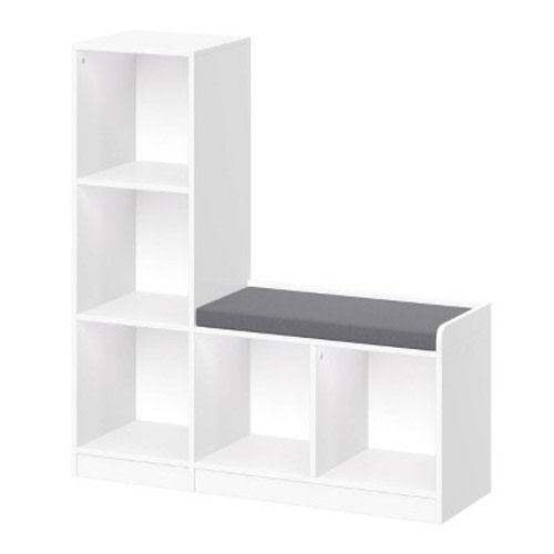 RiverRidge Kids' Bench with 5 Toy Cubby Storage Shelves and Cushioned Seat for Reading Nook and Playroom Storage Organization White