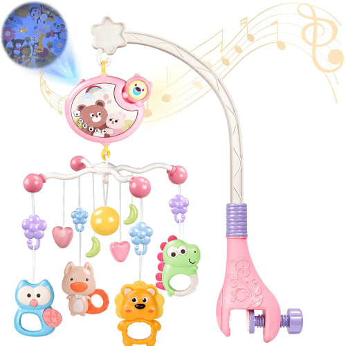 YUANAO Crib Mobile with Music and Lights, Infant Mobile Lullabies Box, Projector, Removable Rattles