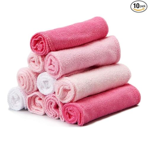 Spasilk Baby Washcloth Wipes Set for Newborn Boys and Girls, Soft Terry, Pack of 10, Pink
