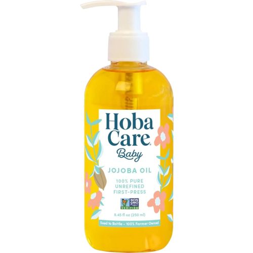 HobaCare Jojoba Baby Oil with Pump Dispenser – 100% Pure Natural Unrefined Unscented Hexane Free Cold Pressed Jojoba Oil for Baby Hair, Infant Skin, Scalp Moisturizing, Body Care Shower Gift (8.45 oz)