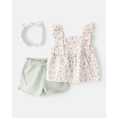Baby Girl 3-Piece Top & Short Set - Green | Carter's