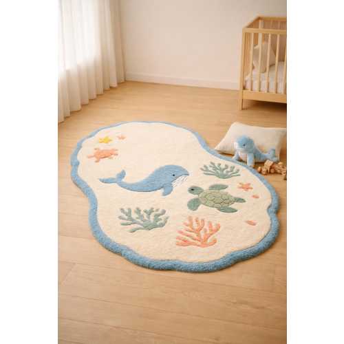 Wool Kids Rug – Ocean Theme, Whale & Turtle Nursery Carpet