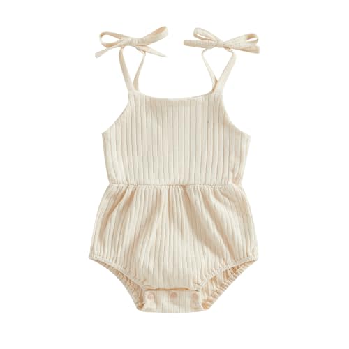 Ursobutegl Newborn Infant Baby Girl Romper Ribbed Knit Sleeveless Spaghetti Strap One Piece Jumpsuit Bodysuit Summer Clothes