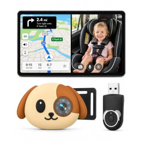Cabin Care 1080P Baby Car Camera with Wireless CarPlay & Android Auto | Baby view on screen,Split nav·150° wide,Invisible IR night vision,No extra monitor