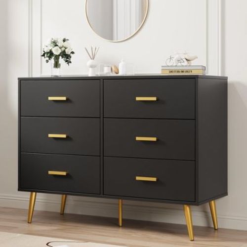 Modern Dresser with 6 Deep Drawers Wooden Chest of Drawers for Bedroom