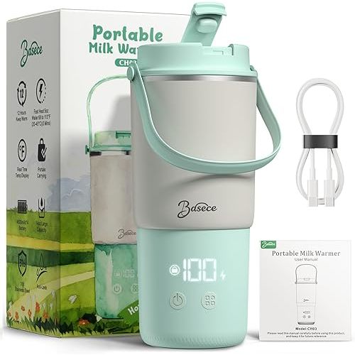 Portable Bottle Warmer with 120W Fast Heating, Portable Milk Warmer for On-the-Go Use, 18000mAh Rechargeable with Long Battery Life, 316 Stainless Steel Warmer for Breast Milk, Formula & Water