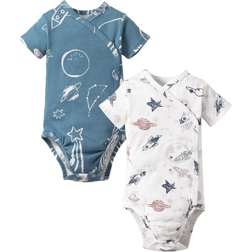 DEFAHN Baby Side Snap Bodysuit Kimono Onsies Newborn Boy Girl 3-Pack 100% Cotton Basic Pattern Kimono Bodysuits