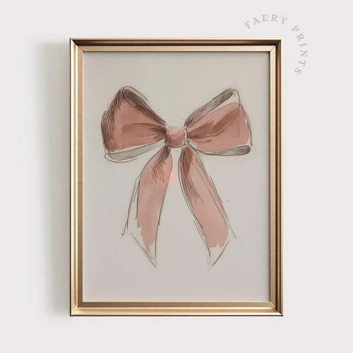 Modroom Pink Bow Watercolor Print | Feminine Wall Art | Baby Girl Nursery Decor | Pretty In Pink Aesthetic | #1179 Wall Art, Modern Wall Decor, 12x18 UNFRAMED