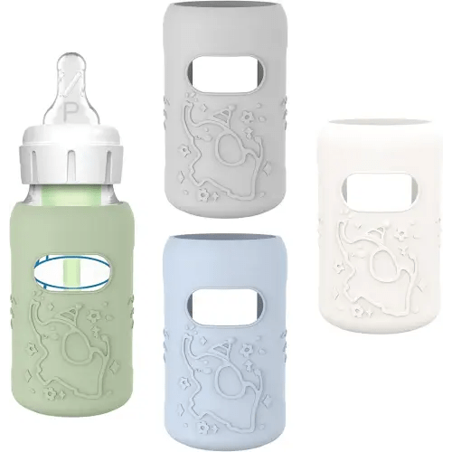 KingKam 4 Pack Silicone Sleeves for Dr. Brown's Glass Baby Bottles, Anti Breakage Baby Bottle Sleeves Holder, Compatible with Dr. Brown's Anti-Colic Options+ Narrow Glass Baby Bottles, 4 oz/120 mL