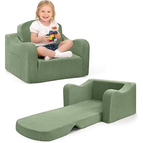 Thick Comfy Toddler Chair and Couch for Kids,2-in-1 Kids Couch for 1-3 Years Old,Convertible Couch to Lounger for Toddler,Green