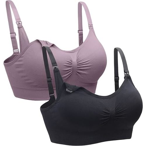 Suekaphin 2PACK Nursing Maternity Bra for pregnancy women breastfeeding comfortable Sleeping with Extenders