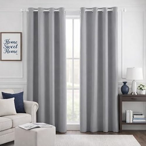 HOMEIDEAS Blackout Curtains for Bedroom 52 X 84 Inch Long 2 Panels Set Light Grey/Gray Room Darkening Curtains/Drapes, Soundproof Thermal Grommet Window Curtains for Living Room