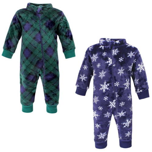 Hudson Baby Unisex Baby Plush Jumpsuits, Navy Snowflake, 0-3 Months