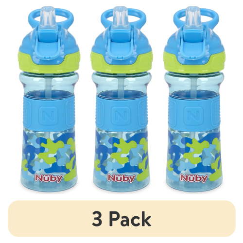(3 pack) Nuby Thirsty Kids Flip-It Reflex Soft Spout Sippy Cup, 12 fl oz