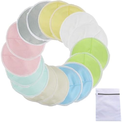 Jakuva 16 Pack Organic Nursing Pads with Laundry Bag, Reusable Breast Pads Nipple Pads, Leak-Proof, Washable Nipplecovers for Breast Feeding (Medium, 3.9")