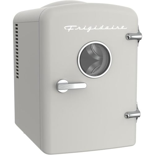 Frigidaire EFMIS171 Mini refrigerador retro portátil personal - Ideal para casa, oficina o dormitorio - Incluye asa de transporte, cargador de pared/coche AC/DC (Blanco)